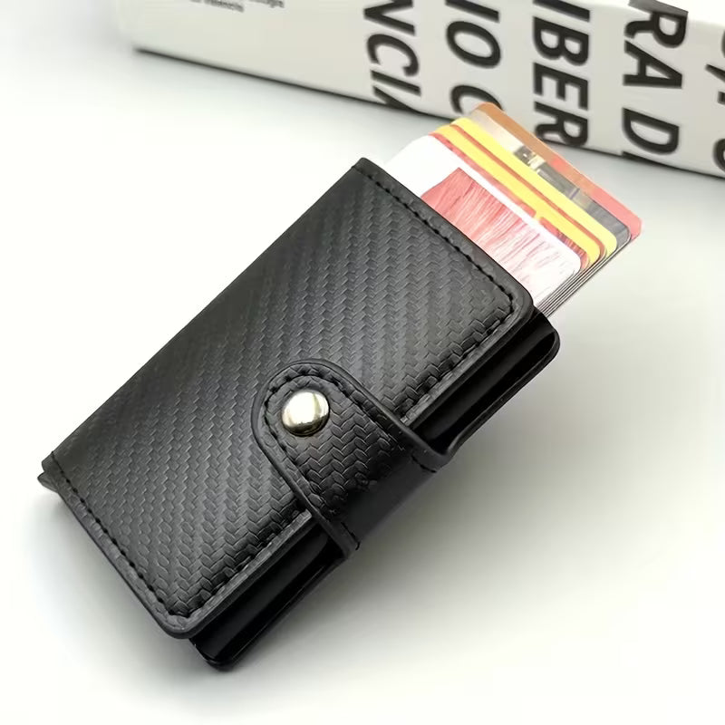 A Men'S Wallet Featuring a Carbon Fiber Texture with a Buckle Design